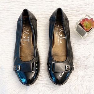 AGL Black leather Italy ballet flats shoes luxury women size EU 36.5